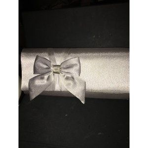 Simply Sophisticated Silver Satin with Bold Beautiful Bow Mini Formal Purse Hand